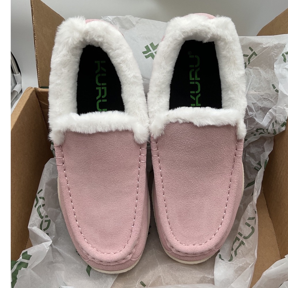 Kuru Loft Women 9 Soft Pink Vanilla Suede Faux Fur Moccasin Slippers Orthopedic - Picture 4 of 10